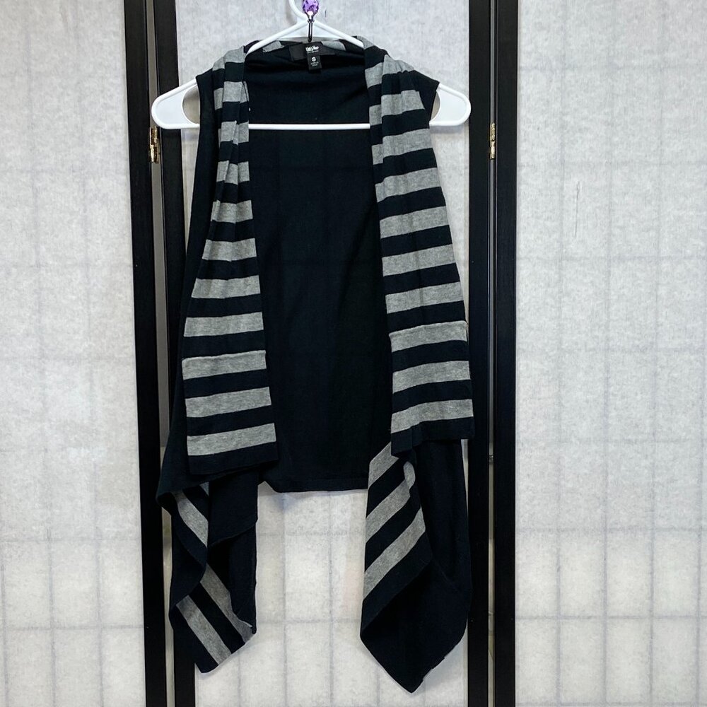 Mossimo Cowl Collar Asymmetrical Long Vest Cardigan Stripe Black Grey S